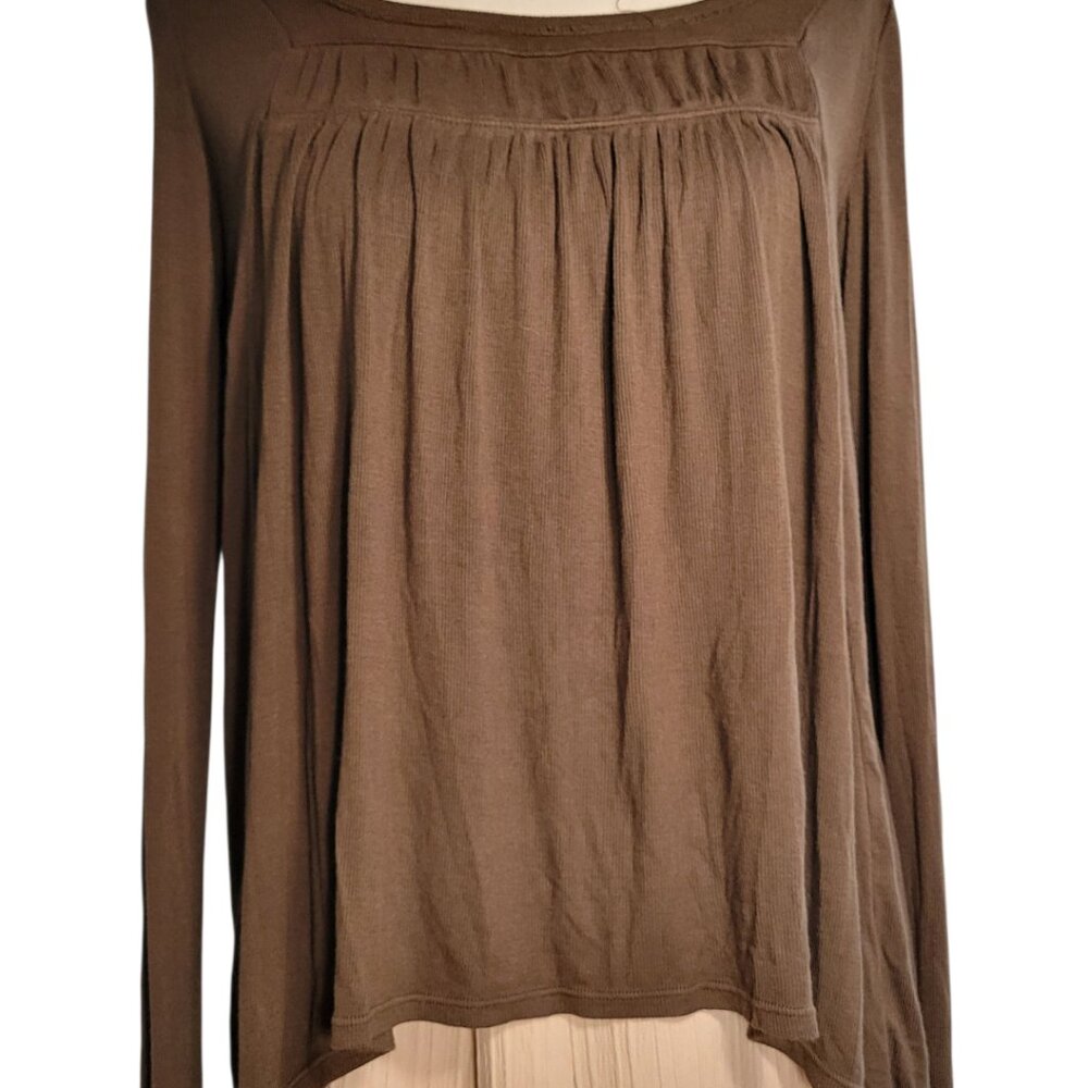 We The Free Free People Love Valley Long Sleeve Shirt Size S Olive /Brown